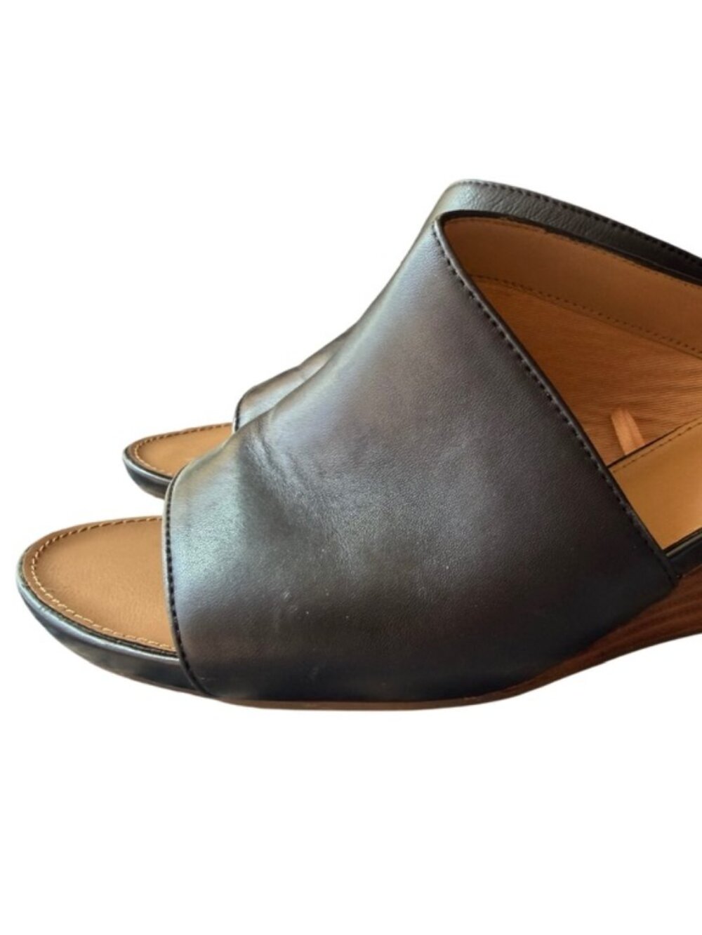 Franco Sarto Black Dublin Leather Wedge Mules | Slip-On Sandals | Size 9.5 - Picture 3 of 9